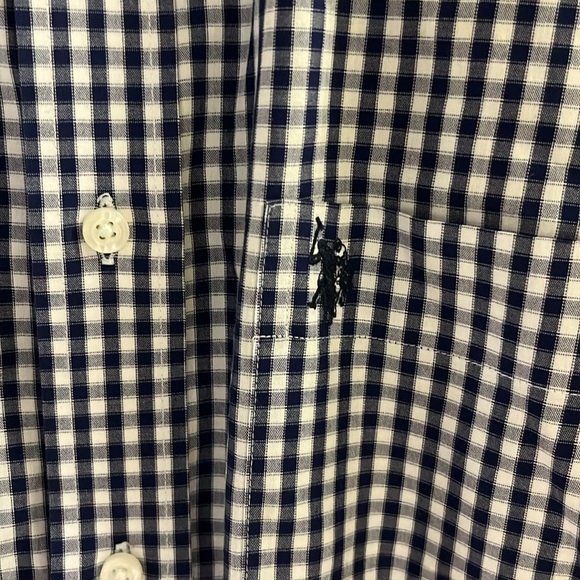 US polo men’s long sleeve plaid shirt wrinkle free 16.5 neck navy blue, white - Picture 3 of 7